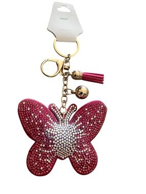 Pink Butterfly Crystal Keychain Charm - Women's Accessory